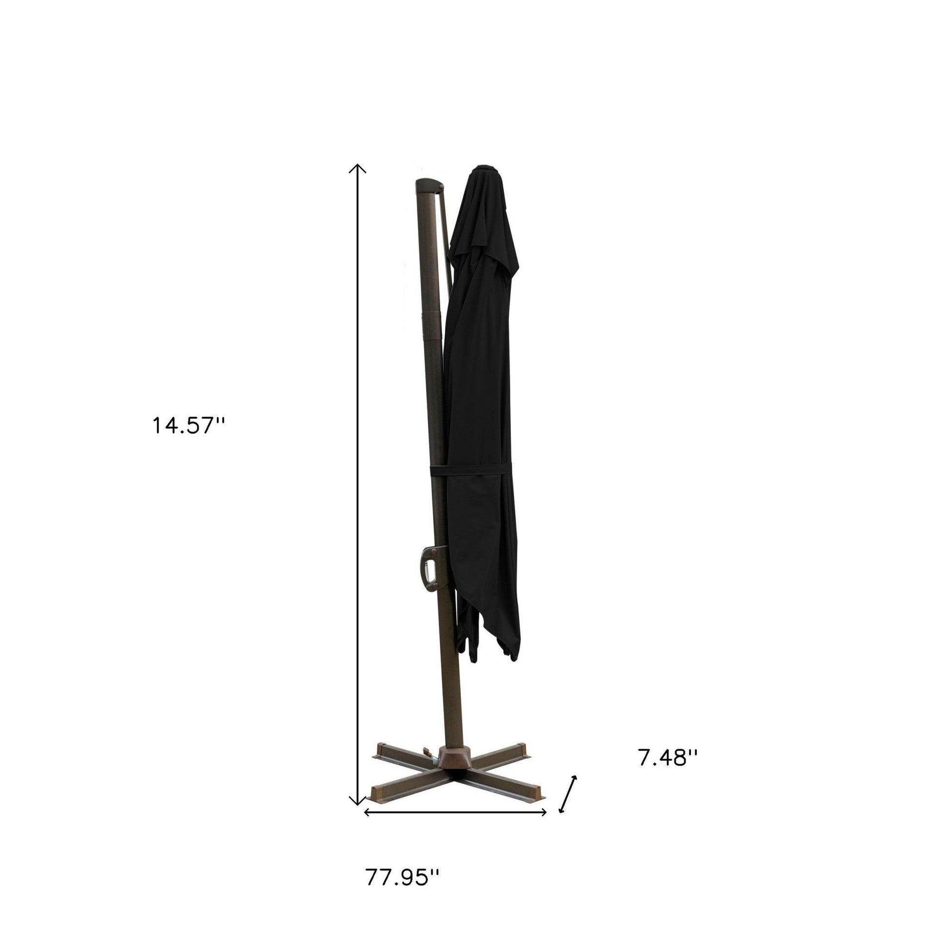 10' Black Polyester Square Tilt Cantilever Patio Umbrella With Stand - FurniFindUSA