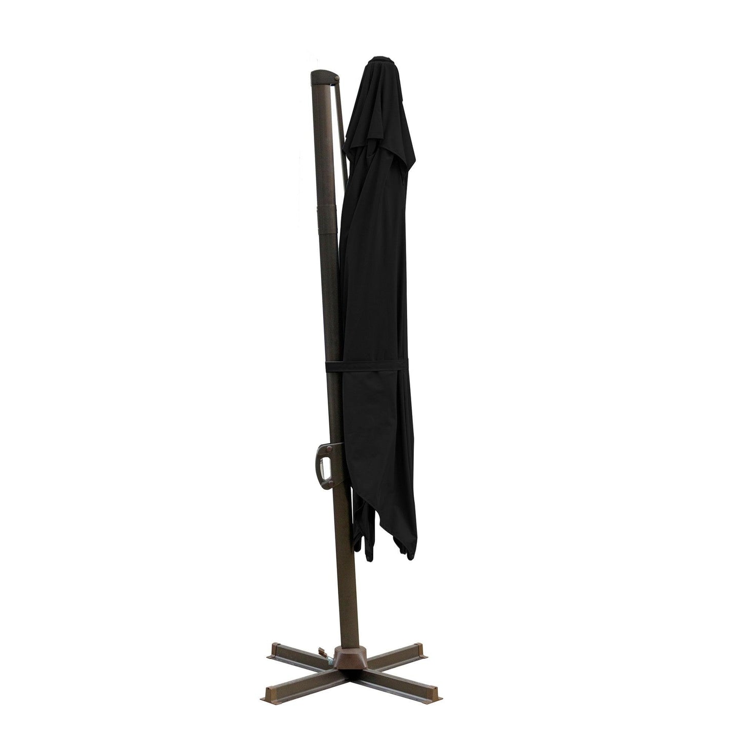 10' Black Polyester Square Tilt Cantilever Patio Umbrella With Stand - FurniFindUSA