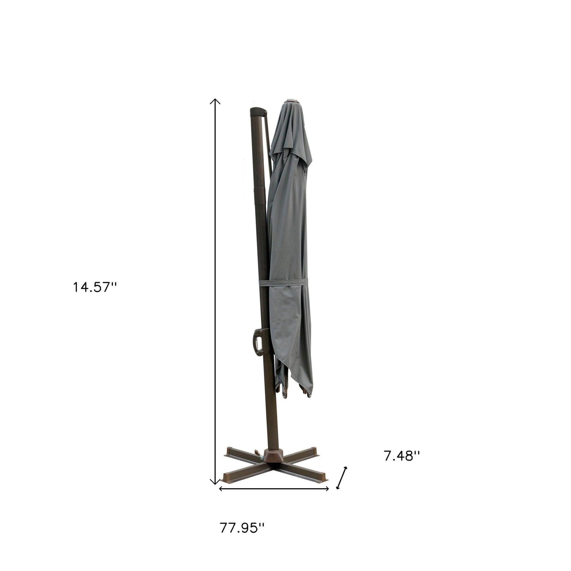 10' Dark Gray Polyester Square Tilt Cantilever Patio Umbrella With Stand - FurniFindUSA