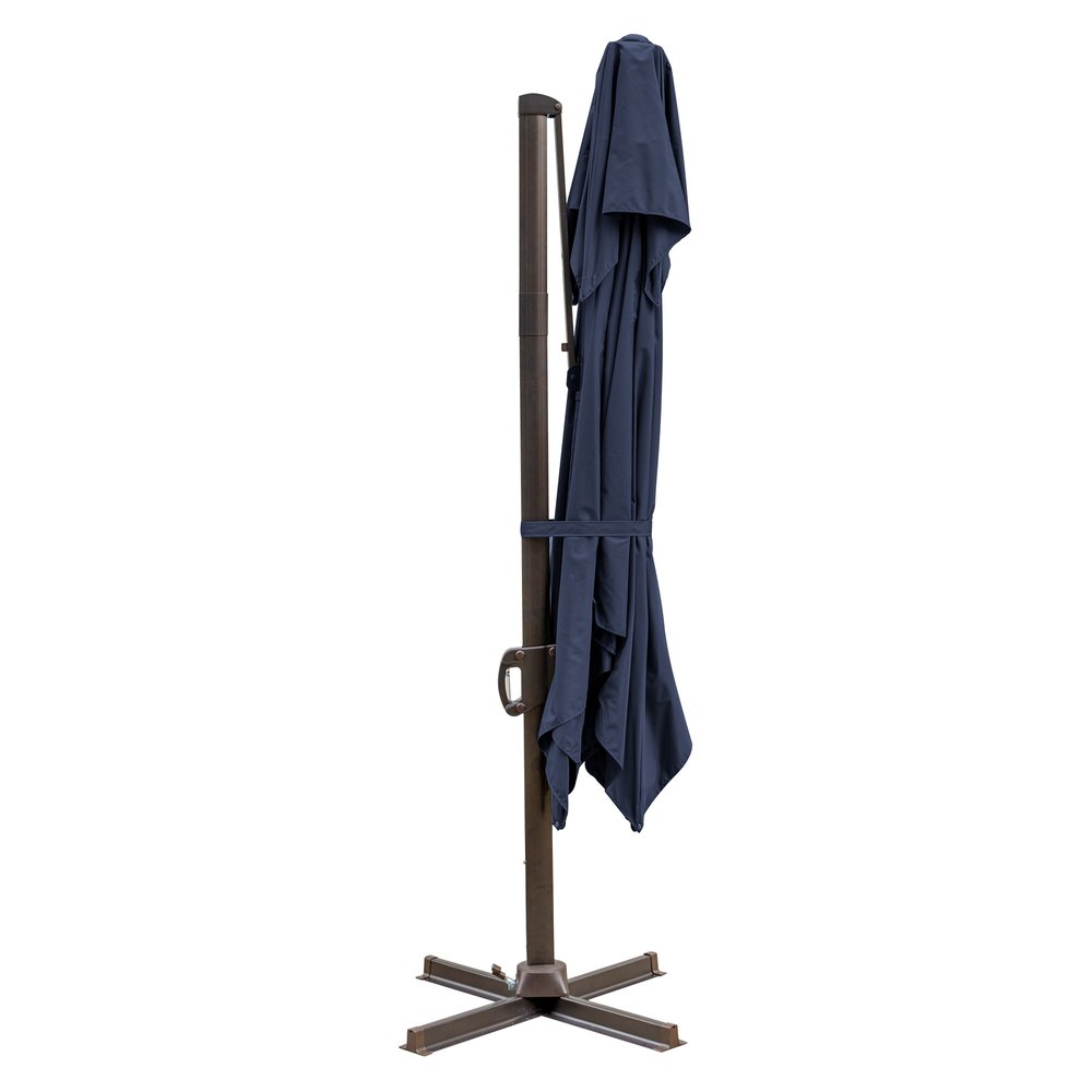 10' Navy Blue Polyester Square Tilt Cantilever Patio Umbrella with Stand — view 3