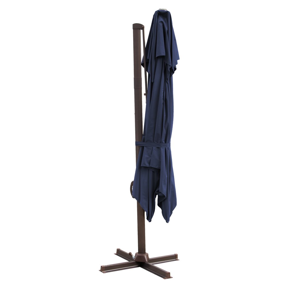 10' Navy Blue Polyester Square Tilt Cantilever Patio Umbrella With Stand HomeRoots