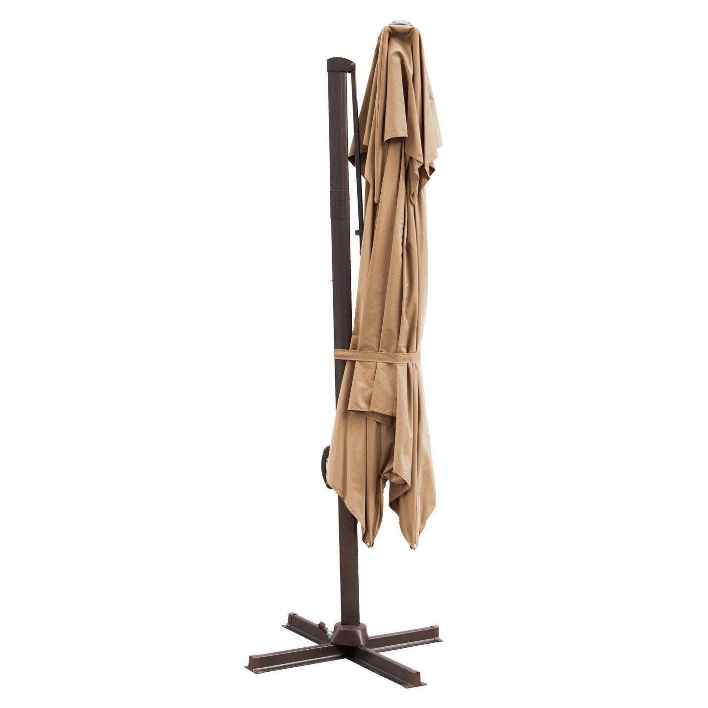10' Tan Polyester Square Tilt Cantilever Patio Umbrella With Stand - FurniFindUSA