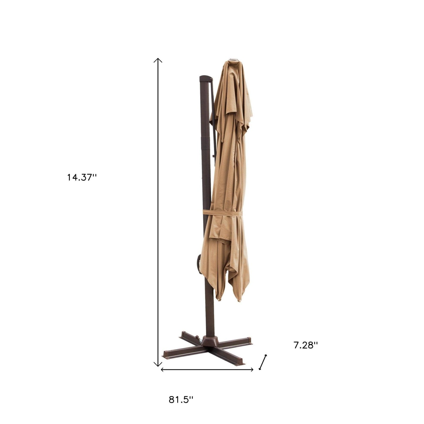 10' Tan Polyester Square Tilt Cantilever Patio Umbrella With Stand - FurniFindUSA