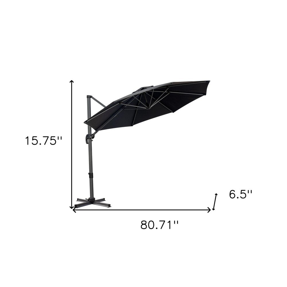 10' Black Polyester Round Tilt Cantilever Patio Umbrella With Stand HomeRoots
