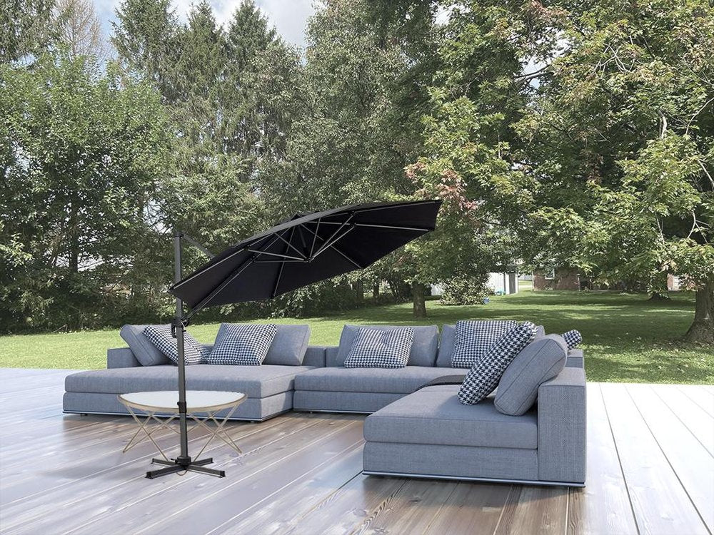 10' Black Polyester Round Tilt Cantilever Patio Umbrella With Stand HomeRoots