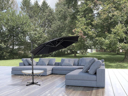 10' Black Polyester Round Tilt Cantilever Patio Umbrella With Stand HomeRoots
