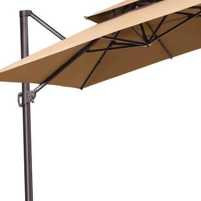 11' Tan Polyester Square Tilt Cantilever Patio Umbrella With Stand