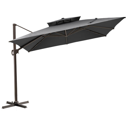 11' Dark Gray Polyester Round Tilt Cantilever Patio Umbrella With Stand - FurniFindUSA