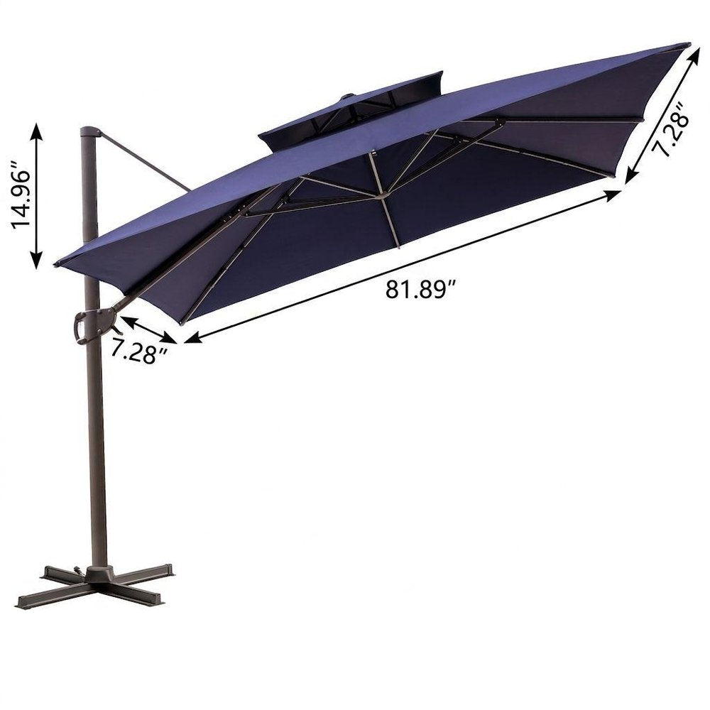 11' Navy Blue Polyester Round Tilt Cantilever Patio Umbrella with Stand HomeRoots