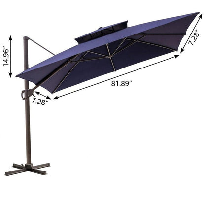 11' Navy Blue Polyester Round Tilt Cantilever Patio Umbrella with Stand HomeRoots
