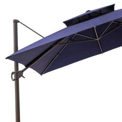 11' Navy Blue Polyester Round Tilt Cantilever Patio Umbrella with Stand HomeRoots
