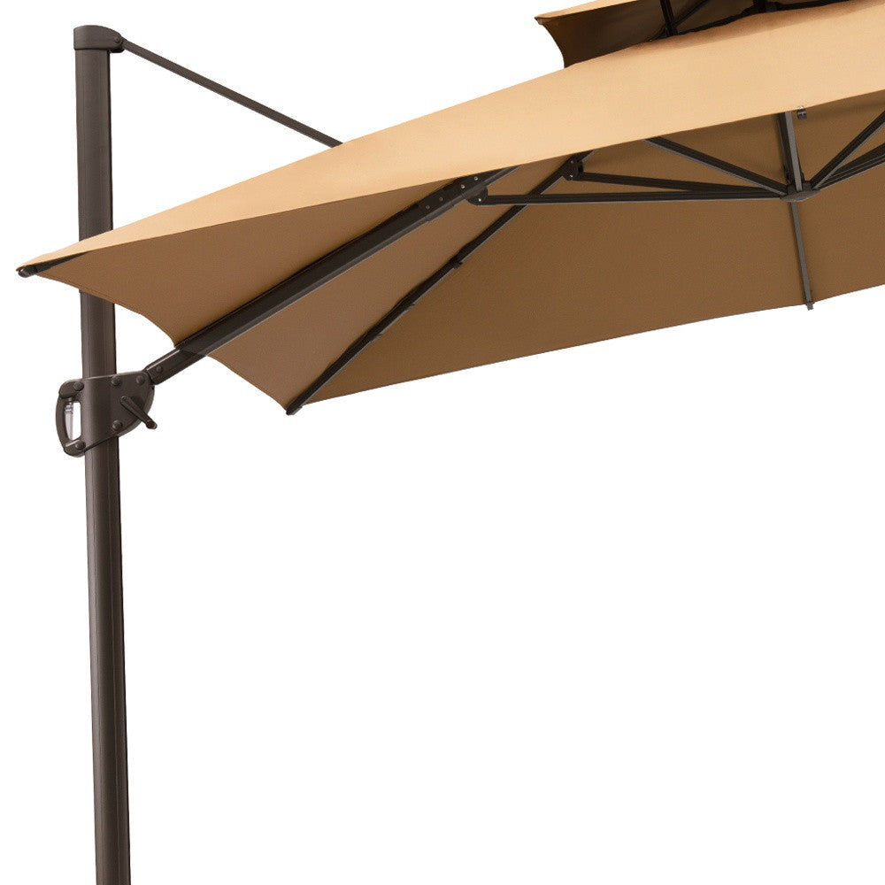 11' Tan Polyester Round Tilt Cantilever Patio Umbrella With Stand