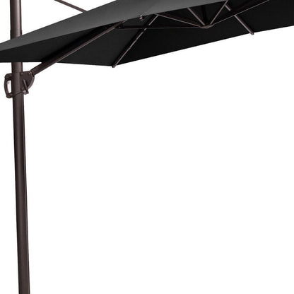 11' Black Polyester Round Tilt Cantilever Patio Umbrella with Stand