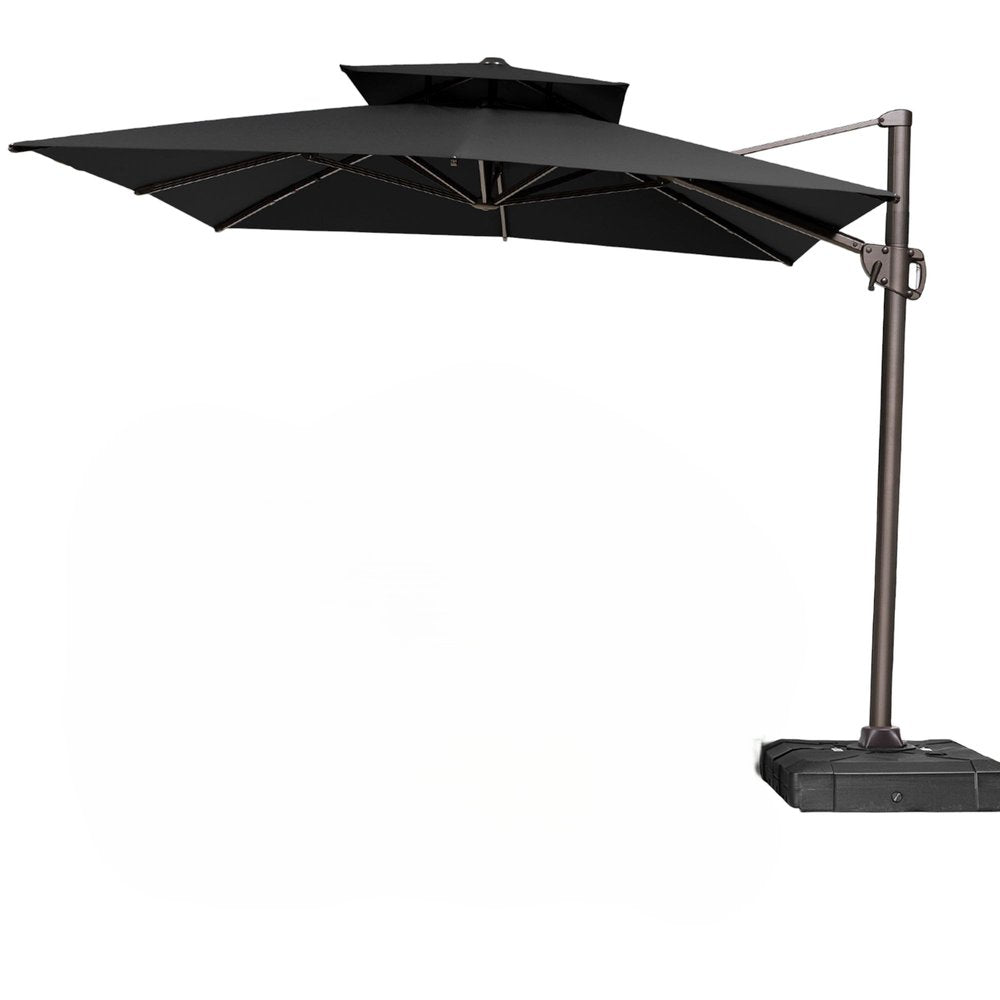 11' Black Polyester Round Tilt Cantilever Patio Umbrella with Stand — view 5