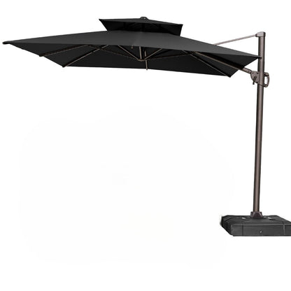 11' Black Polyester Round Tilt Cantilever Patio Umbrella with Stand