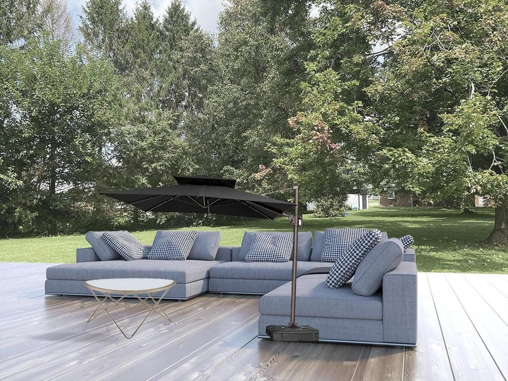 11' Black Polyester Round Tilt Cantilever Patio Umbrella with Stand — view 6