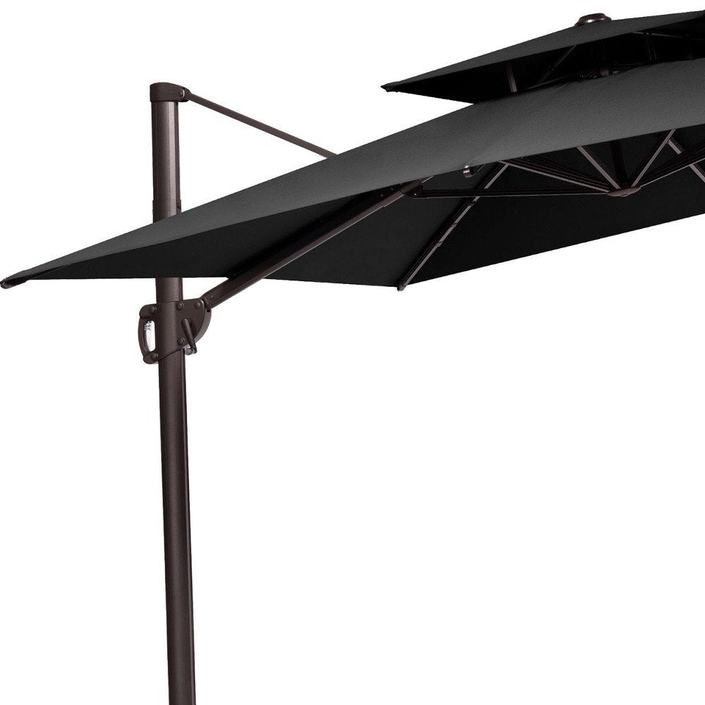 11' Black Polyester Round Tilt Cantilever Patio Umbrella with Stand — view 3