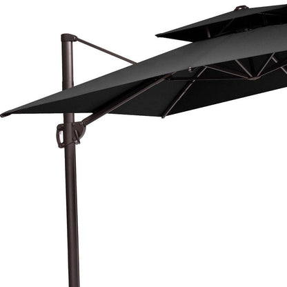 11' Black Polyester Round Tilt Cantilever Patio Umbrella with Stand