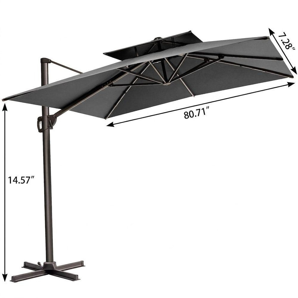 11' Gray Polyester Round Tilt Cantilever Patio Umbrella with Stand HomeRoots