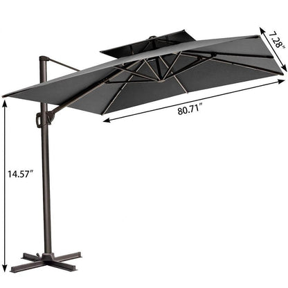11' Gray Polyester Round Tilt Cantilever Patio Umbrella with Stand HomeRoots