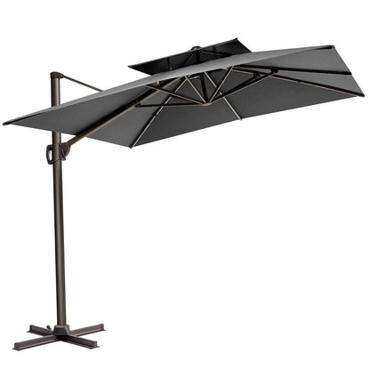 11' Gray Polyester Round Tilt Cantilever Patio Umbrella with Stand HomeRoots