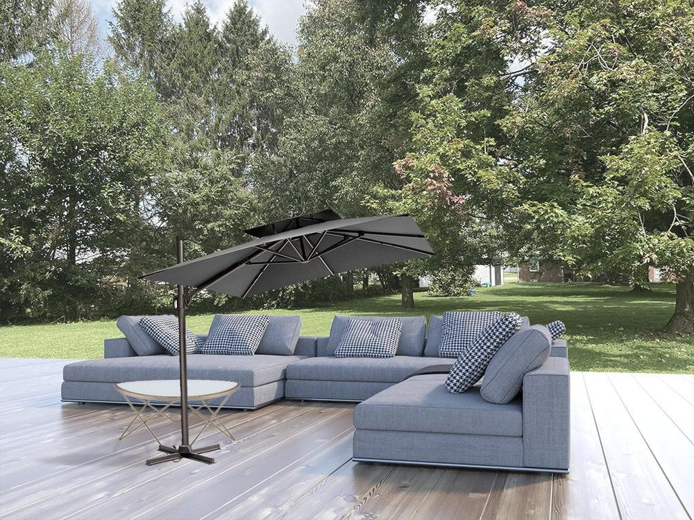 11' Dark Gray Polyester Round Tilt Cantilever Patio Umbrella With Stand HomeRoots