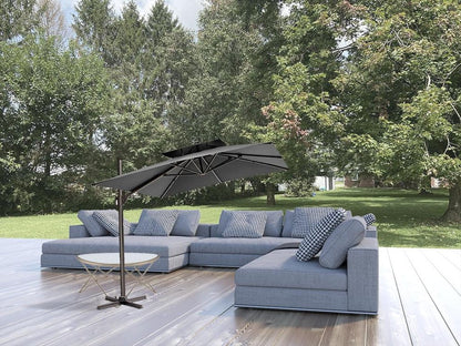 11' Dark Gray Polyester Round Tilt Cantilever Patio Umbrella With Stand HomeRoots