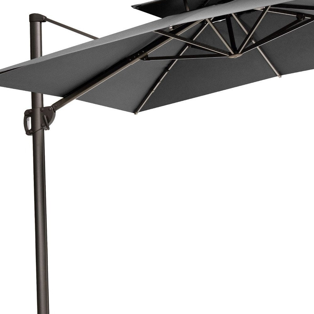 11' Gray Polyester Round Tilt Cantilever Patio Umbrella with Stand HomeRoots
