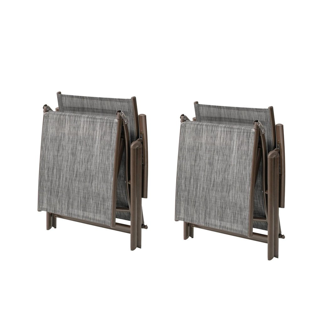 Set of Two Gray Aluminum Eight Position Adjustable Sling Outdoor Folding Chaise Lounges HomeRoots