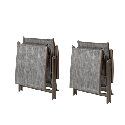 Set of Two Gray Aluminum Eight Position Adjustable Sling Outdoor Folding Chaise Lounges HomeRoots