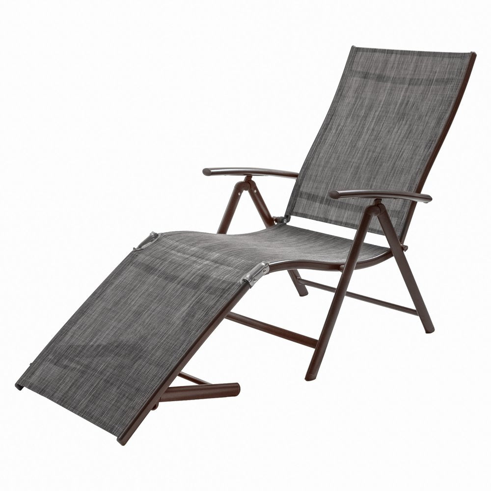 Set of Two Gray Aluminum Eight Position Adjustable Sling Outdoor Folding Chaise Lounges — view 5