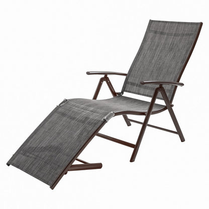 Set of Two Gray Aluminum Eight Position Adjustable Sling Outdoor Folding Chaise Lounges HomeRoots