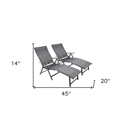 Set of Two Gray Aluminum Eight Position Adjustable Sling Outdoor Folding Chaise Lounges HomeRoots