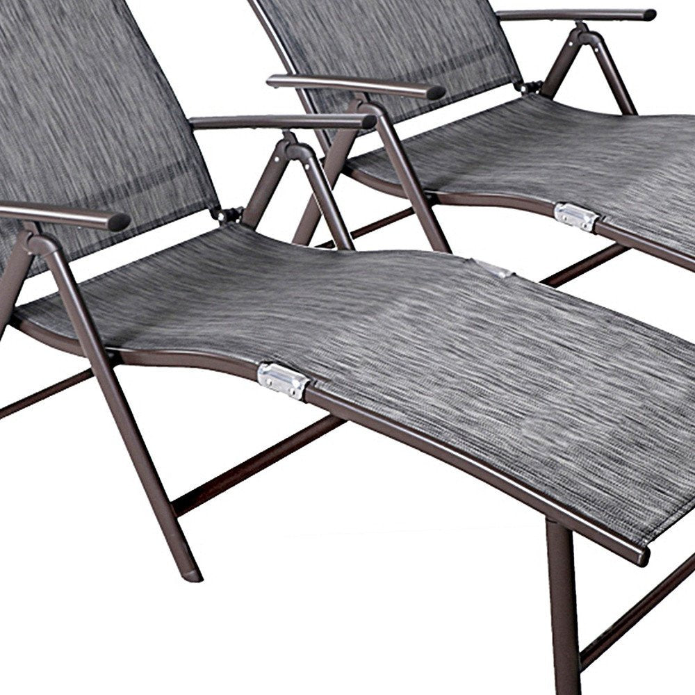 Set of Two Gray Aluminum Eight Position Adjustable Sling Outdoor Folding Chaise Lounges HomeRoots
