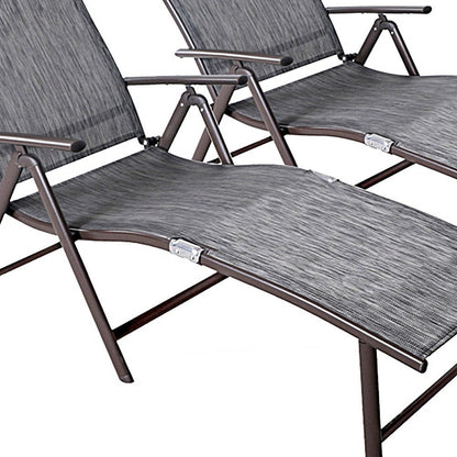 Set of Two Gray Aluminum Eight Position Adjustable Sling Outdoor Folding Chaise Lounges HomeRoots