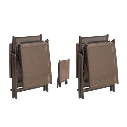 Set of Two Brown Aluminum Eight Position Adjustable Sling Outdoor Folding Chaise Lounges
