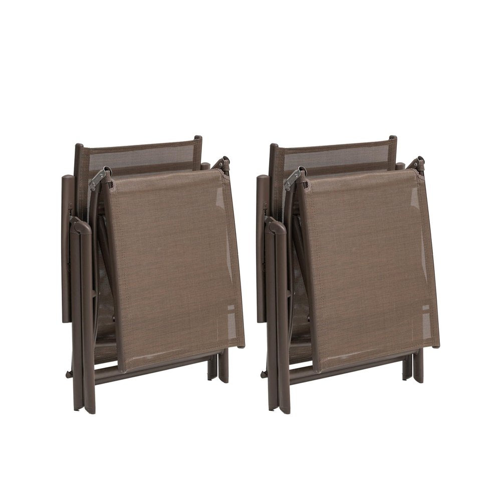 Set of Two Brown Aluminum Eight Position Adjustable Sling Outdoor Folding Chaise Lounges — view 4