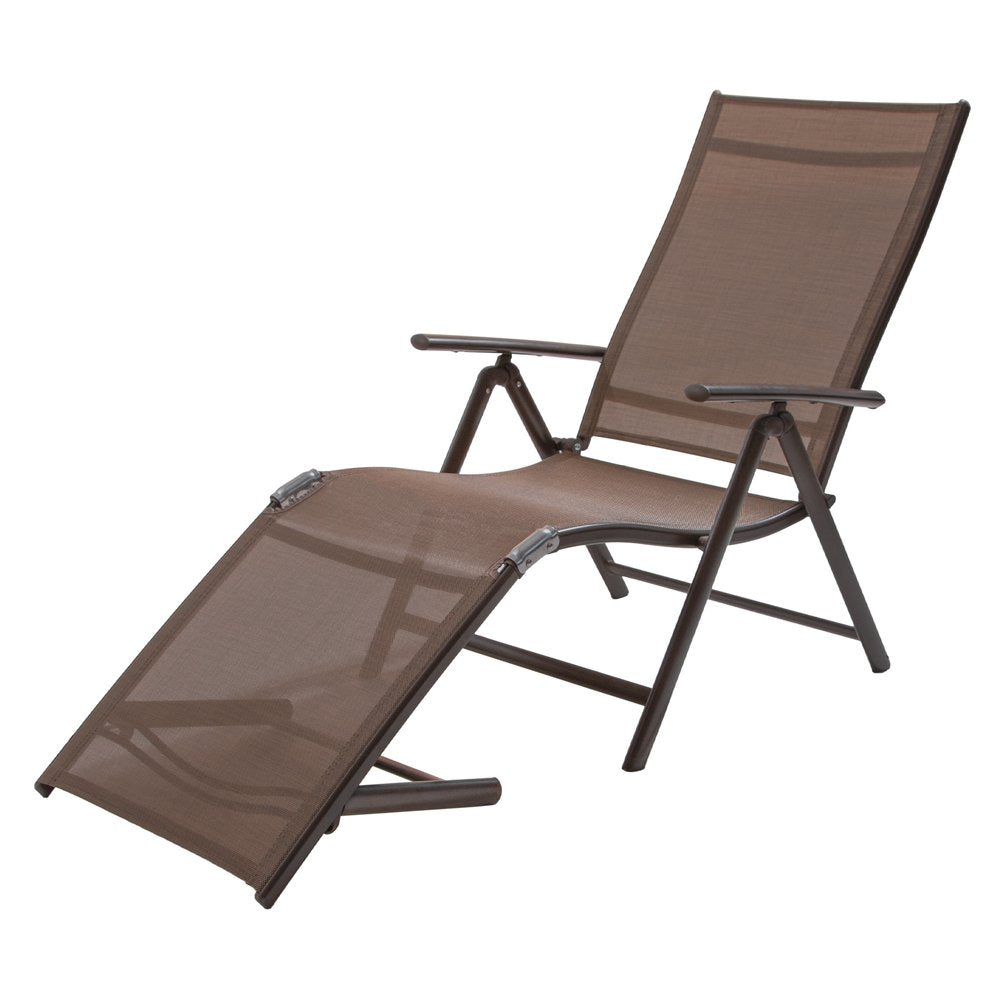 Set of Two Brown Aluminum Eight Position Adjustable Sling Outdoor Folding Chaise Lounges — view 3