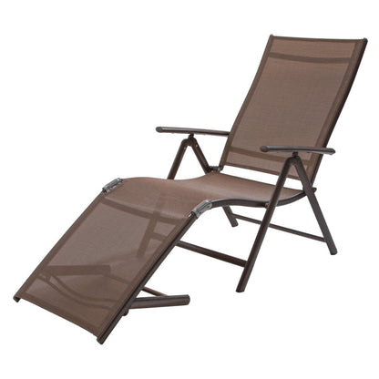 Set of Two Brown Aluminum Eight Position Adjustable Sling Outdoor Folding Chaise Lounges HomeRoots