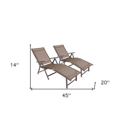 Set of Two Brown Aluminum Eight Position Adjustable Sling Outdoor Folding Chaise Lounges HomeRoots