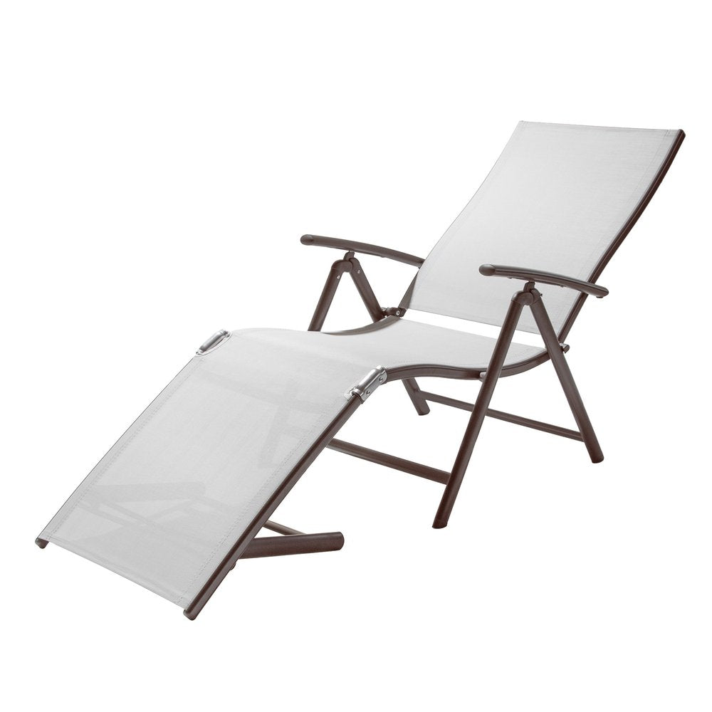 Set of Two Light Gray Aluminum Eight Position Adjustable Sling Outdoor Folding Chaise Lounges — view 2