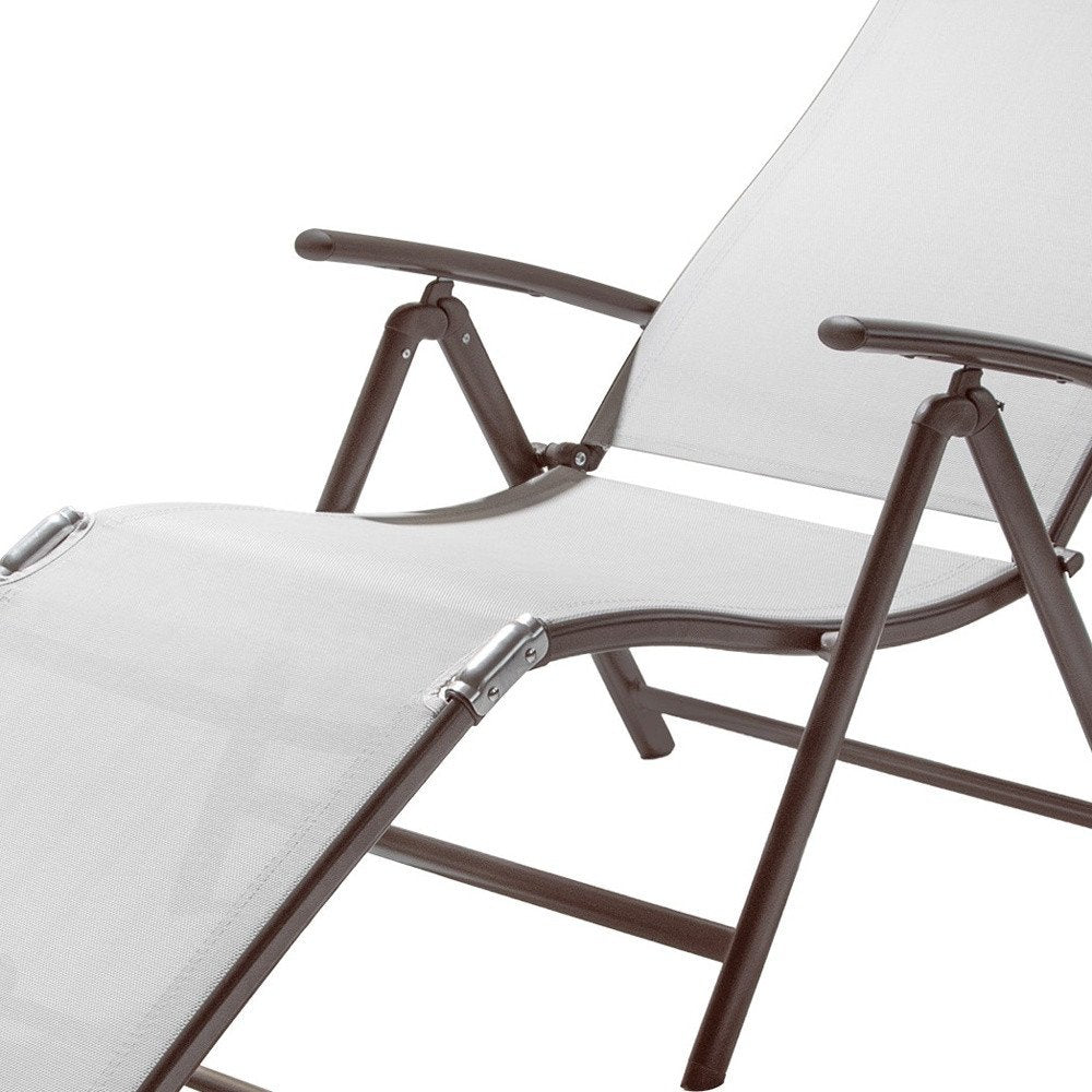 Set of Two Light Gray Aluminum Eight Position Adjustable Sling Outdoor Folding Chaise Lounges HomeRoots