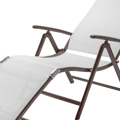 Set of Two Light Gray Aluminum Eight Position Adjustable Sling Outdoor Folding Chaise Lounges HomeRoots