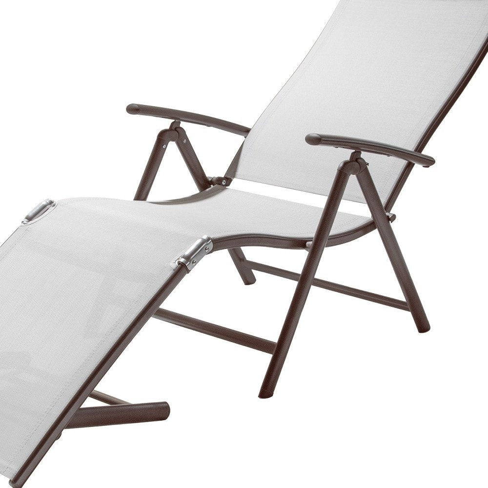 Set of Two Light Gray Aluminum Eight Position Adjustable Sling Outdoor Folding Chaise Lounges HomeRoots