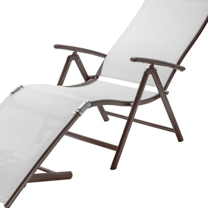 Set of Two Light Gray Aluminum Eight Position Adjustable Sling Outdoor Folding Chaise Lounges HomeRoots