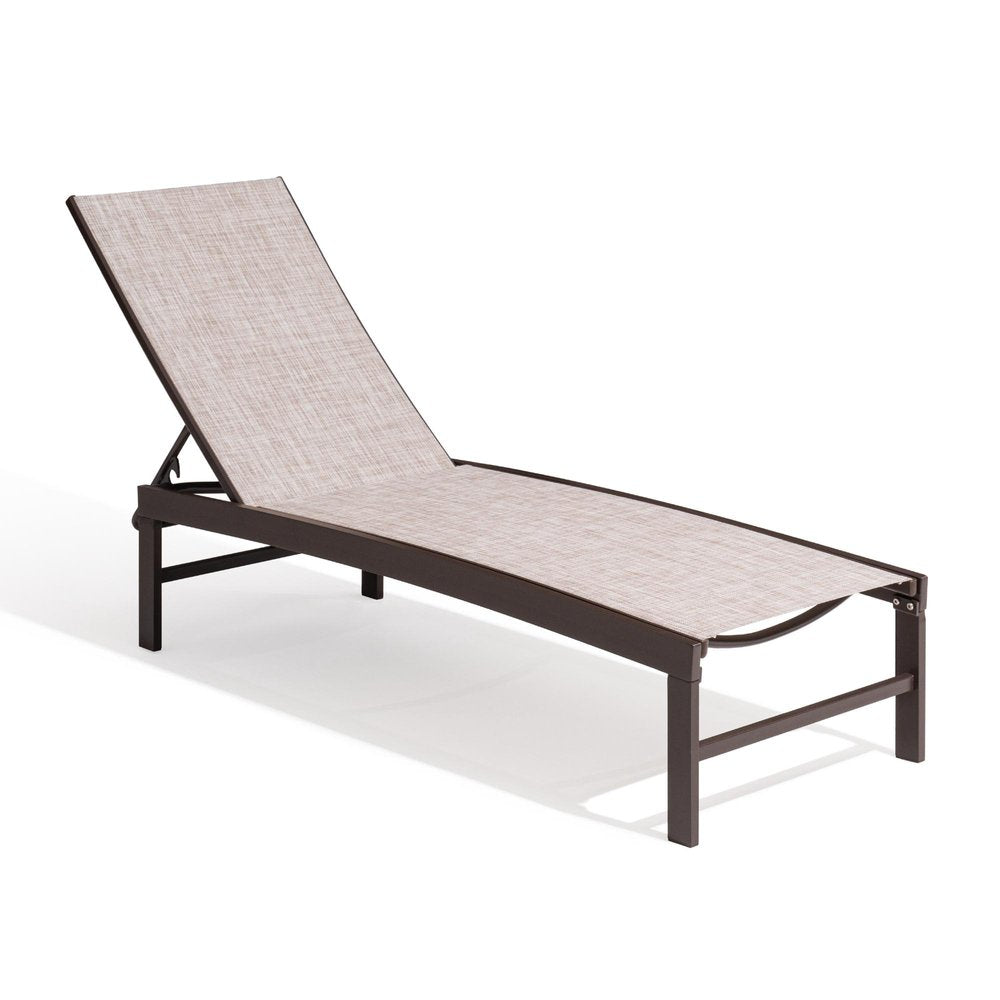 43" Beige Aluminum Five Position Adjustable Sling Outdoor Chaise Lounge HomeRoots
