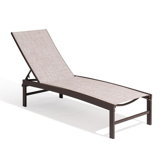 43" Beige Aluminum Five Position Adjustable Sling Outdoor Chaise Lounge