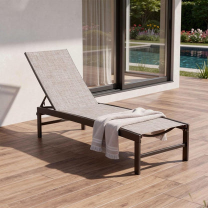 43" Beige Aluminum Five Position Adjustable Sling Outdoor Chaise Lounge HomeRoots