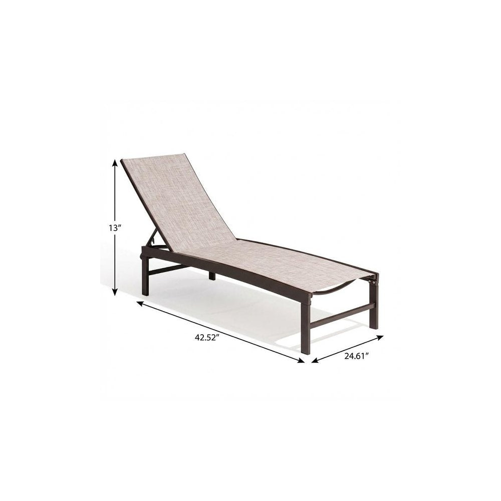 43" Beige Aluminum Five Position Adjustable Sling Outdoor Chaise Lounge HomeRoots