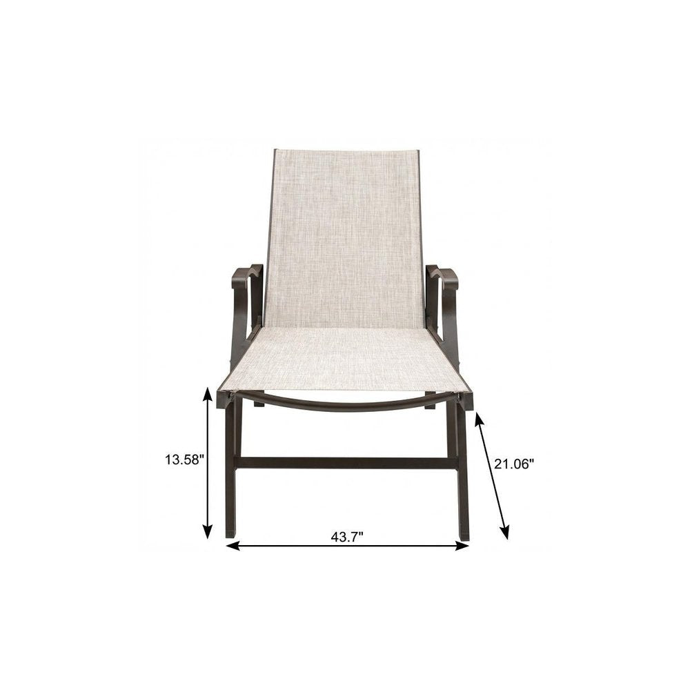 44" Beige Aluminum Six Position Adjustable Sling Outdoor Chaise Lounge — view 4